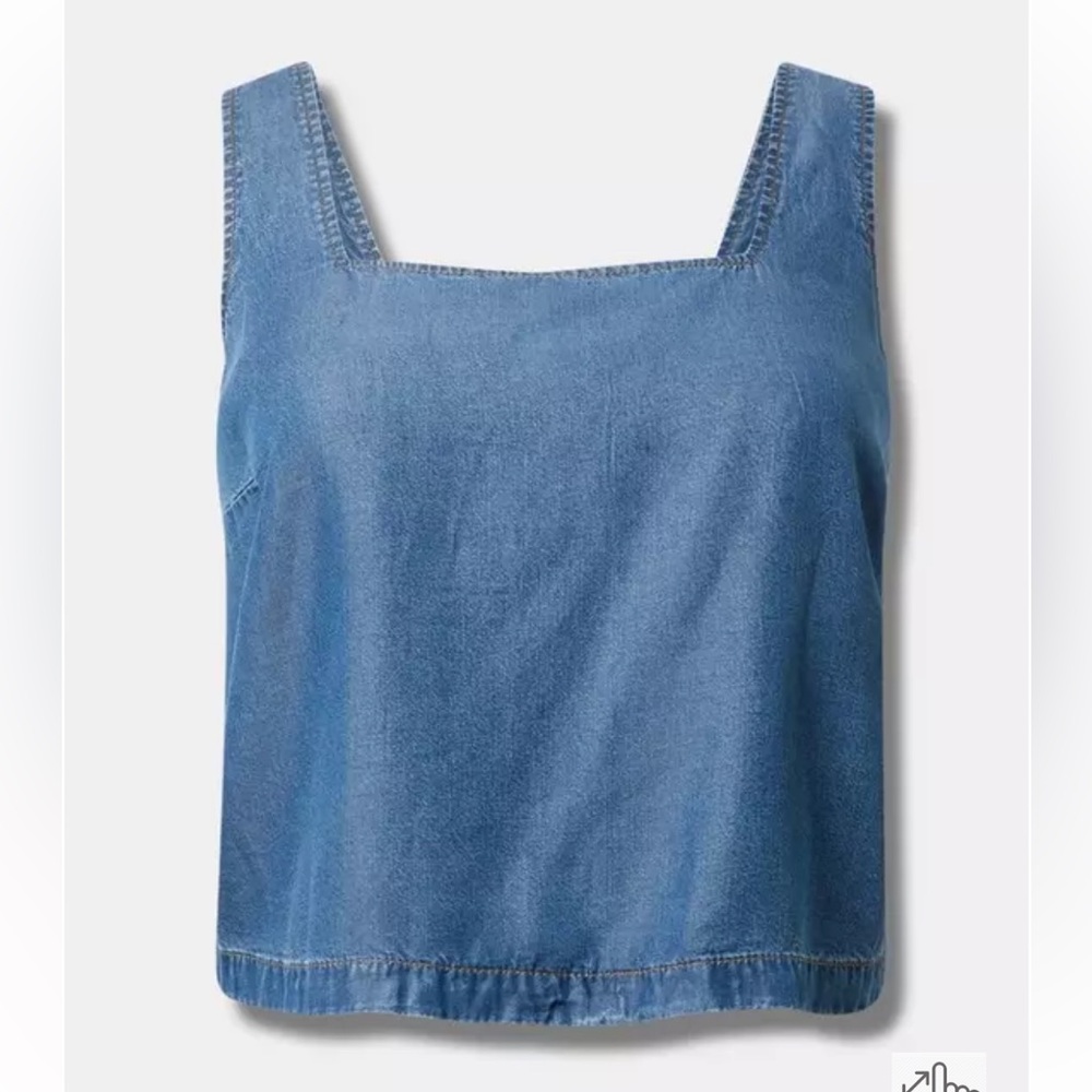 Torrid, Size 2, NWT,Denim Square-Neck Tank Top - Blue, button back